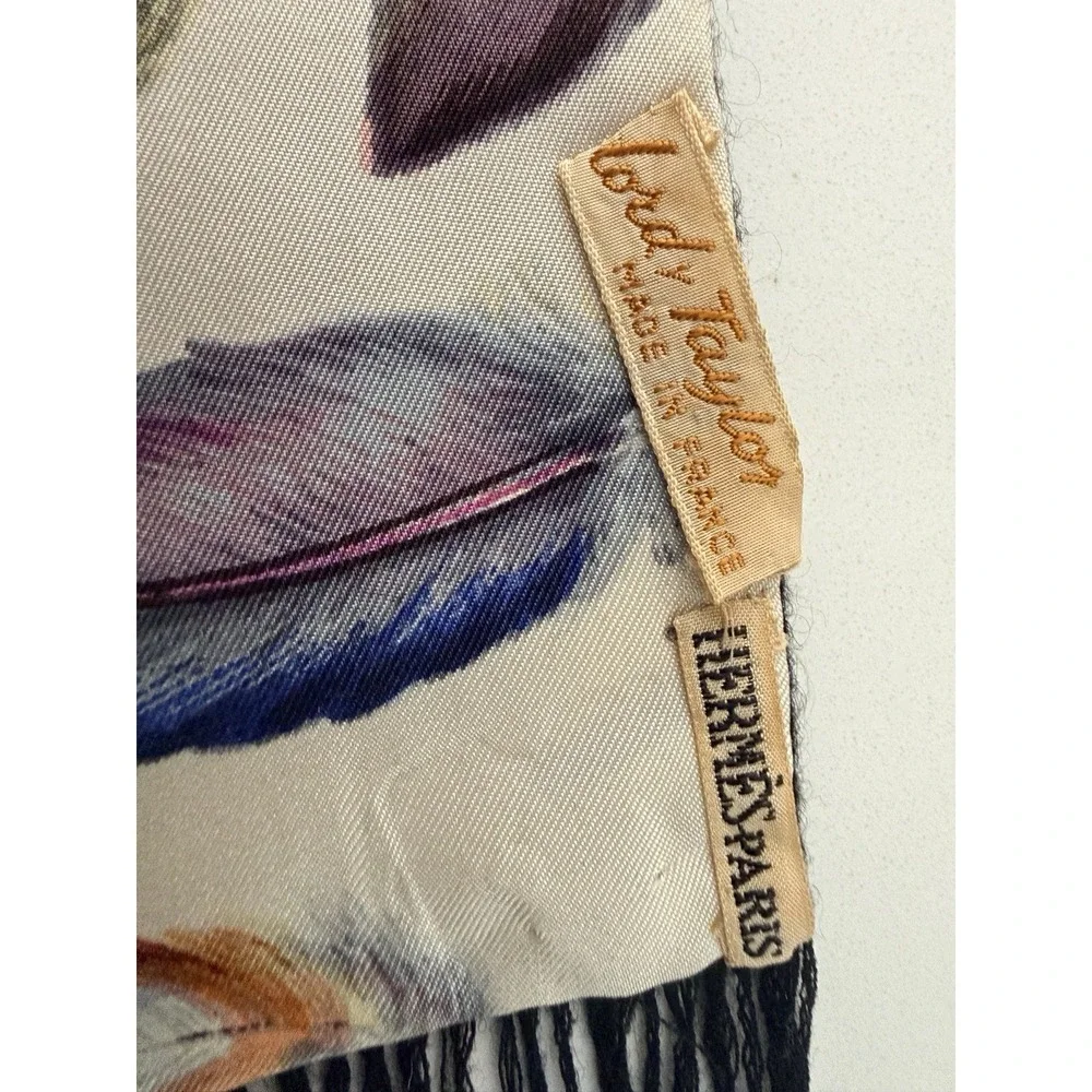 Hermès Feather Plume Print Silk & Cashmere Double-Sided Stole Scarf Vintage 90's